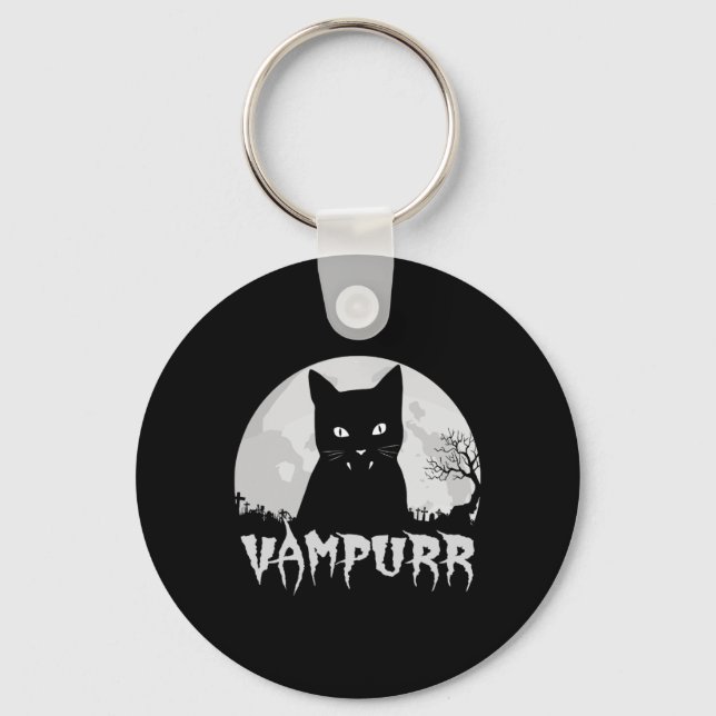 Chaveiro Vampiro De Gato Negro Halloween Com Lua Cheia - Va (Frente)
