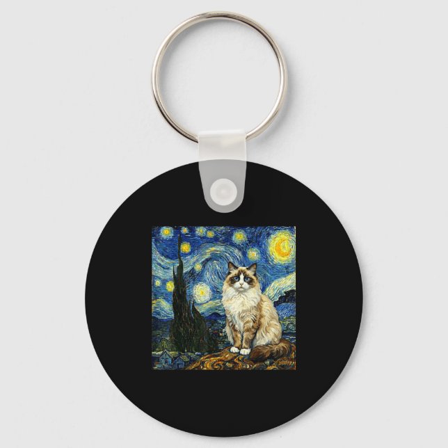 Chaveiro Van Gogh Art Starry Night - Funny Ragdoll Cat Arti (Frente)