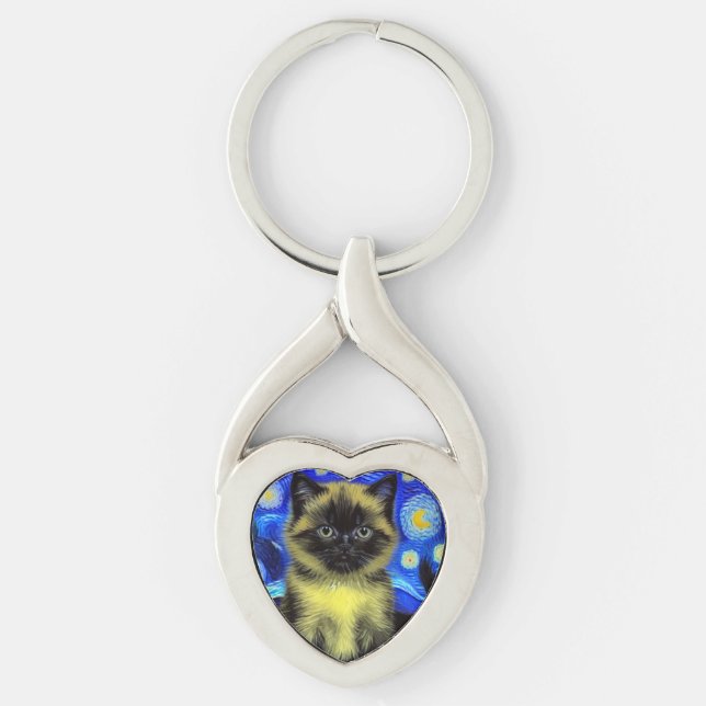 Chaveiro Van Gogh Starry Night Siamese Cat (Frente)