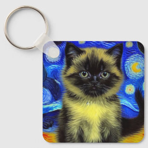 Chaveiro Van Gogh Starry Night Siamese Cat
