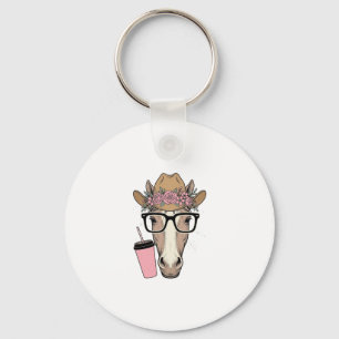 Chaveiro Vaqueira Antiga Cavalo Com Flores e Bebida Rosa
