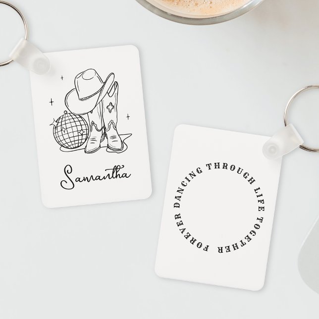 Chaveiro Vaqueira de Discoteca Preto e Branco Moderno Ocide (Modern Black and White Western Disco Cowgirl Bff Keychain)