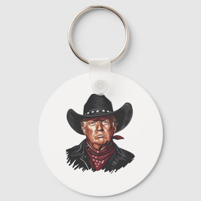 Chaveiro Vaqueiro Engraçado Ocidental Donald Trump Bandeira (Frente)