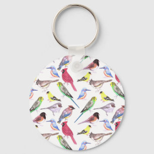 Chaveiro Várias aves em aquarela- pássaros de estimação bon