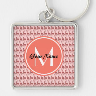 Chaveiro Veado De Salmão Rosa, Monograma Personalizado, Per