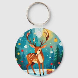 Chaveiro Veado Festivo em Floresta Neve