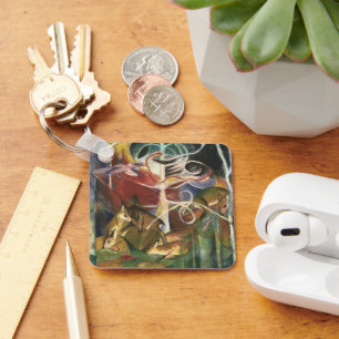 Chaveiro Veado na Floresta por Franz Marc, Vintage Fine Art
