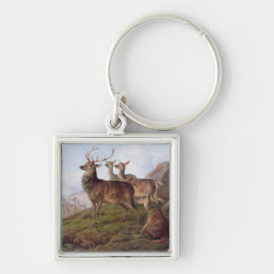 Chaveiro Veado vermelho em uma paisagem das montanhas, 1872