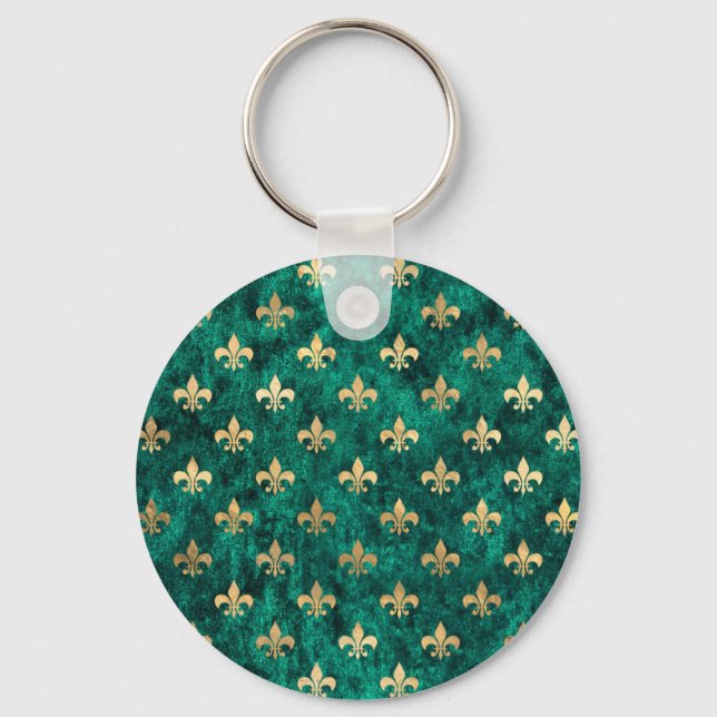 Chaveiro Veludo Verde Grunge Fleur De Lis Mardi Gras (Frente)