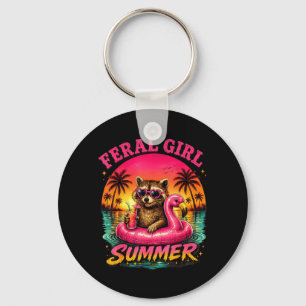 Chaveiro Verão de Menina Feral de Guaxinim na Praia