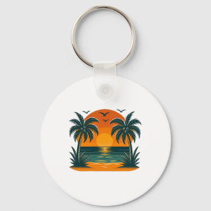 Chaveiro Verão Tropical Vintage Retro Pôr do Sol Palmeira O