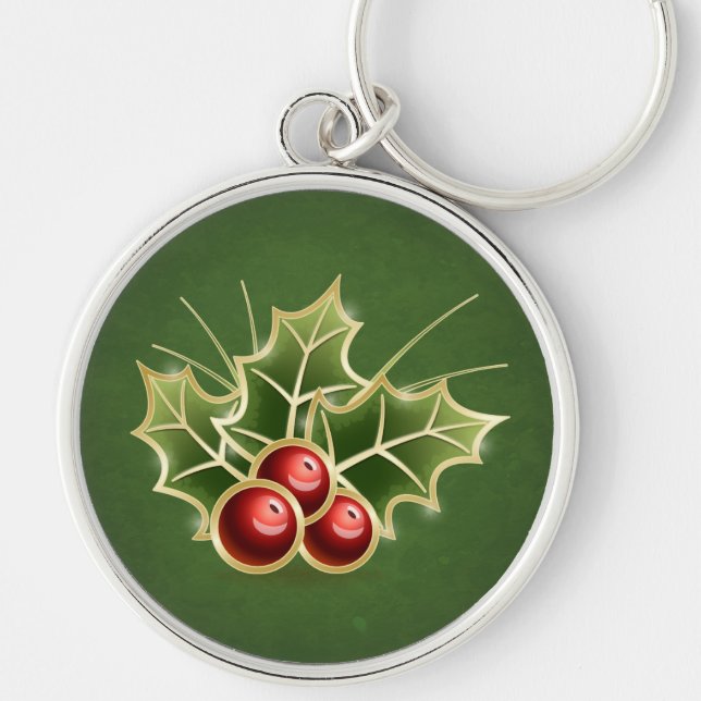 Chaveiro Verde de Natal Holly Berry brilhante (Frente)