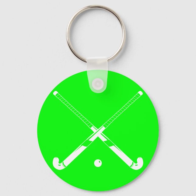 Chaveiro Verde de Silhouette de Hóquei em Campo (Frente)