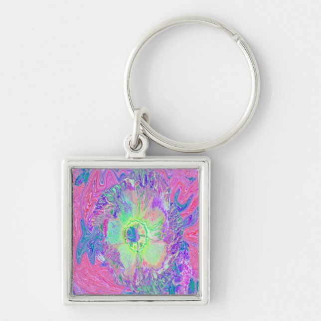 Chaveiro Verde limão Psychedelic Trippy e Hibiscus roxo (Frente)