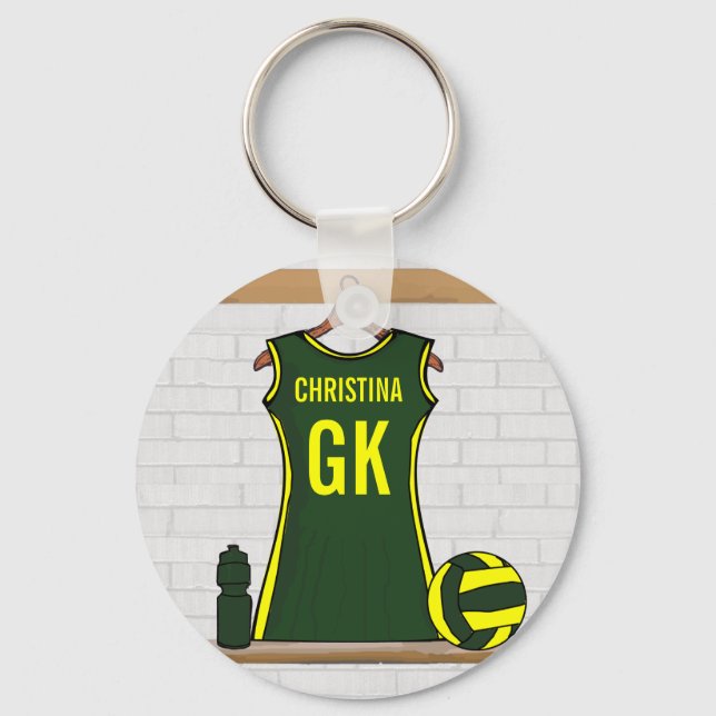 Chaveiro Verde Uniforme de Netball Personalizado com Amarel (Frente)