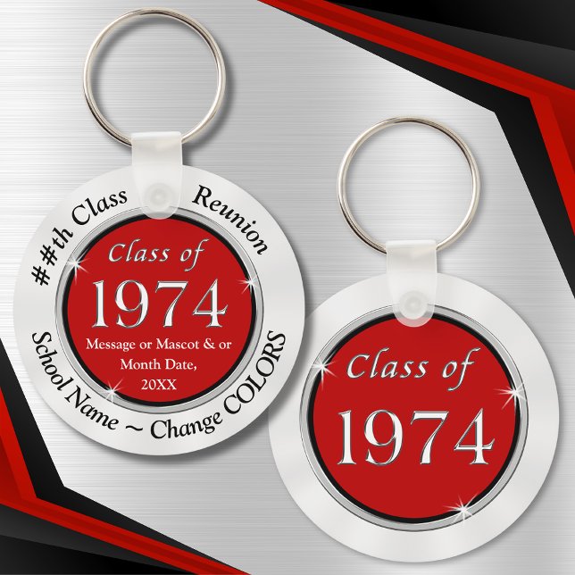 Chaveiro Vermelho, Branco, Classe de Ideias de Reunião de 1 (Class of 1974 ideas. 50th Class Reunion Gifts. Class of 1974. 50 year class reunion. 1974 reunion.)