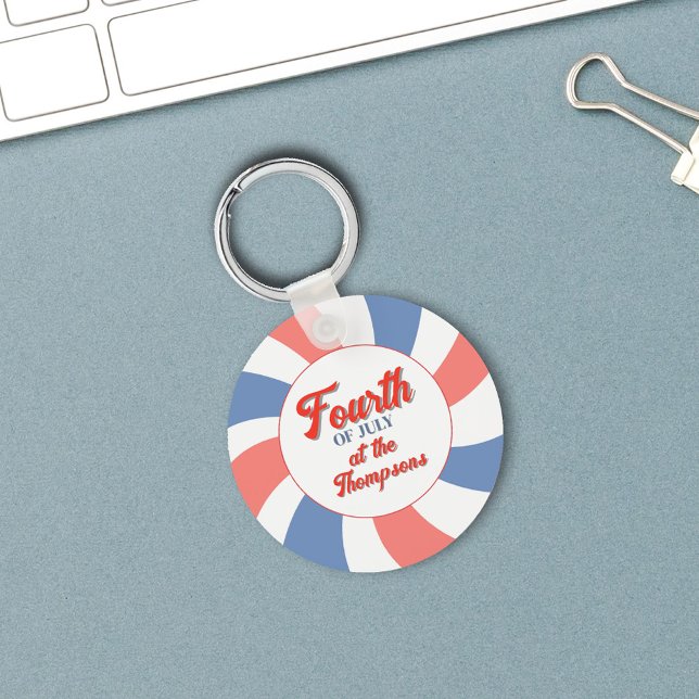 Chaveiro Vermelho Branco e Azul Personalizado Quarto de jul (Red, white and blue fourth of July Keychain.)
