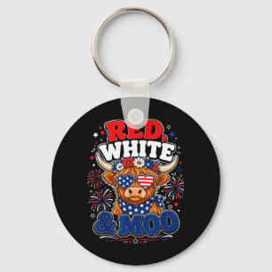 Chaveiro Vermelho Branco E Patriótico Moo Vaca Highland 4 D