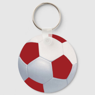 Chaveiro vermelho e branco da bola de futebol