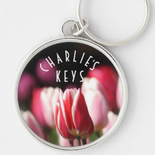 Chaveiro Vermelho e branco, Tulipas Rosa *personalize*