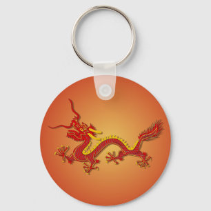 Chaveiro vermelho e Dourado chinês do dragão