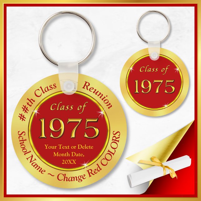Chaveiro Vermelho e Dourado, Classe 75, Classe Favoritos de (Class of 1975 Reunion. Red and Gold, 50th class reunion party favors. Party Favors for, Class of '75)
