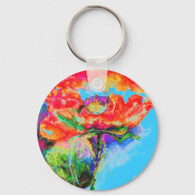 Chaveiro Vermelho Poppy - fundo azul claro (Frente)