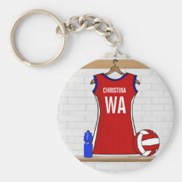 Chaveiro Vermelho Uniforme Netball Personalizado com Azul e