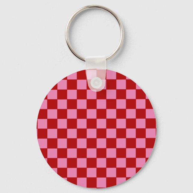 Chaveiro Vermelho Xadrez e Rosa Quente  (Frente)