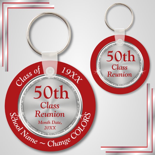 Chaveiro Vermelhos, Brancos, Costumes Prateados, Almas de R (50th Class Reunion Party Favors. Red, White and Silver, High School Reunion Ideas. 50th Reunion. )