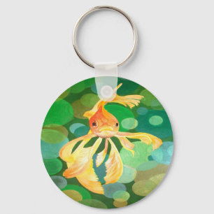 Chaveiro Vermilion Goldfish Nadando Em Bolhas Verdes