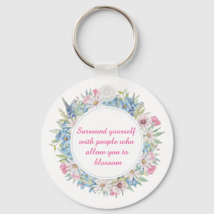 Chaveiro Verruga Floral Azul Cor-de-Rosa Motivada
