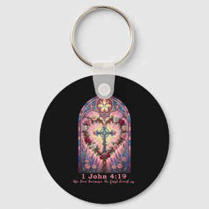 Chaveiro Versículo Bíblico Vitral 1 João 4_19 Oração de Amo