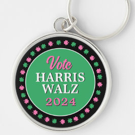 Chaveiro Vestido Verde Rosa 2024 Vote Harris Walz