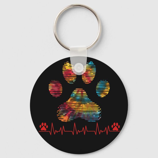 Chaveiro Veterinária Rainbow Paw Print Heartbeat Vet Tech (Frente)