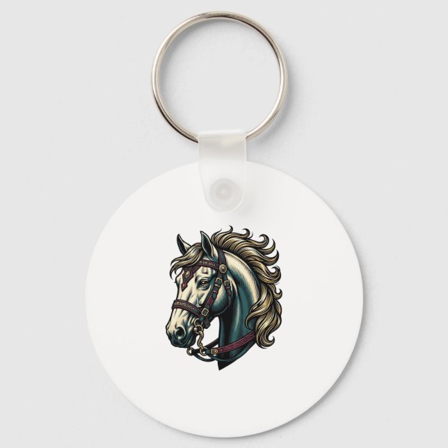 Chaveiro Vetor de Cabeça de Cavalo de Gravura Antiga (Frente)