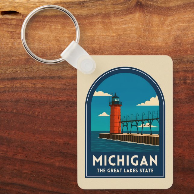 Chaveiro Viagem Antiga Farol de Michigan Cenário Retro (Frente)