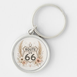 Chaveiro Viagem Essencial pela Rota 66 com Floral Rosa