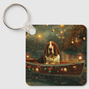 Chaveiro Viagem Festiva de Natal do Basset Hound