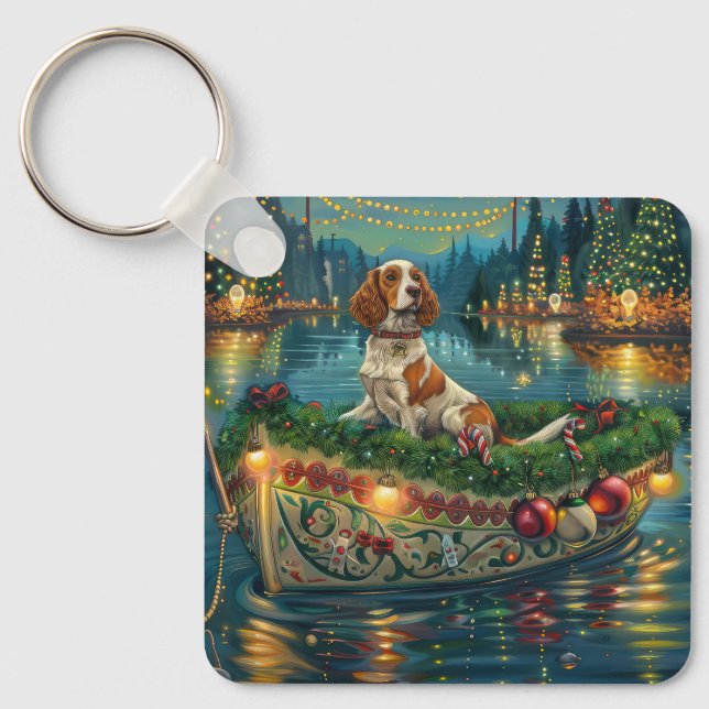 Chaveiro Viagem Festiva de Natal do Brittany Spaniel (Frente)