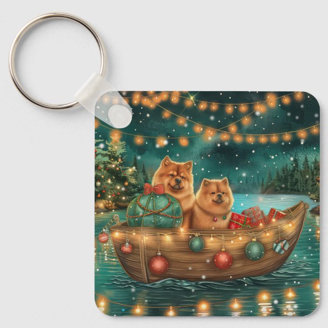 Chaveiro Viagem Festiva de Natal do Chow Chow (Frente)