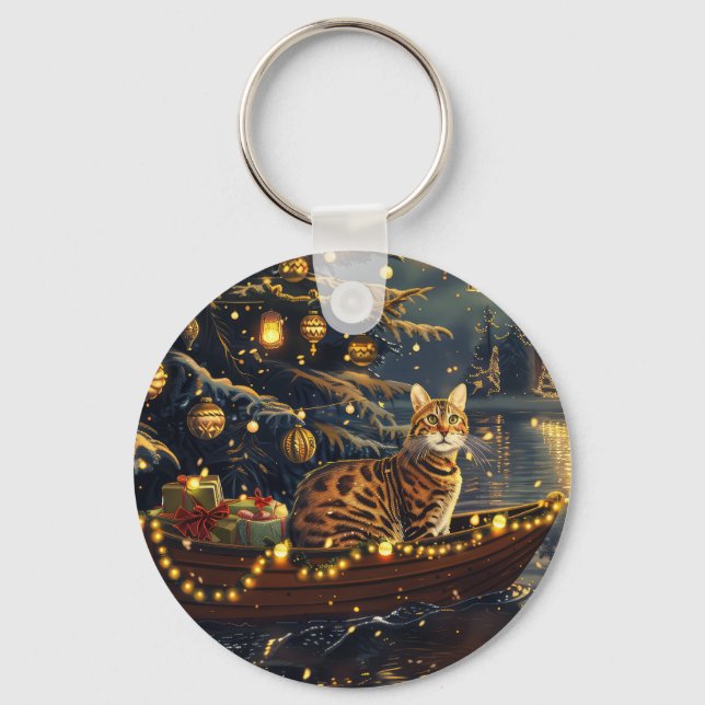Chaveiro Viagem Festiva de Natal do Gato Bengal (Frente)