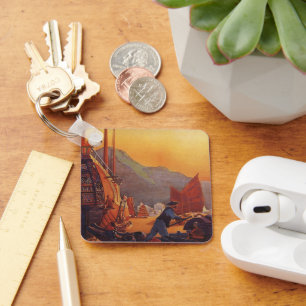 Chaveiro Viagens Antigas, Avião Sobre Junco em Hong Kong