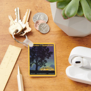 Chaveiro Viagens vintage, Alemanha, ônibus amarelo à noit