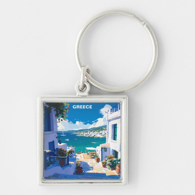 Chaveiro Viagens vintage branca azul (Frente)