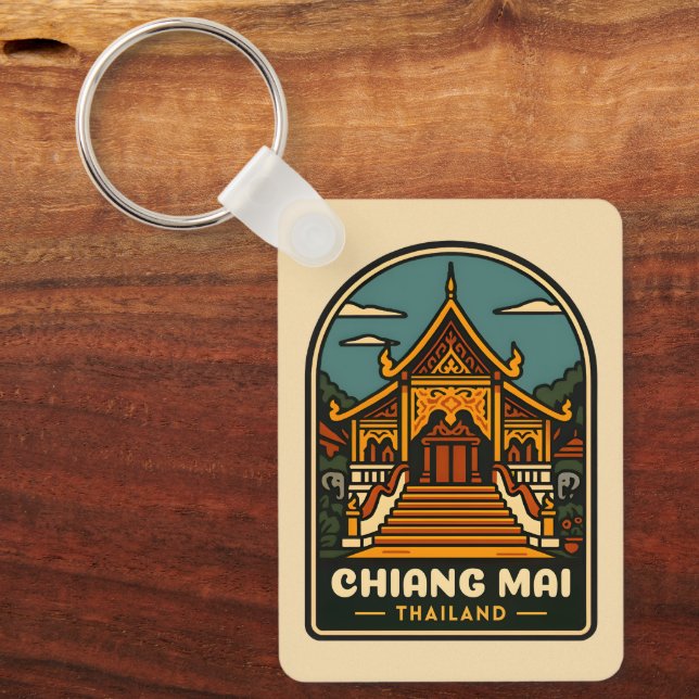 Chaveiro Viagens vintage Chiang Mai Tailândia Retro (Frente)
