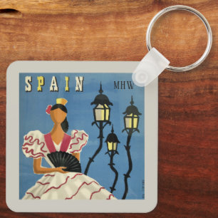 Chaveiro Viagens vintage de ESPANHA do Monograma Personaliz