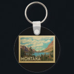 Chaveiro Viagens vintage do Parque Glacier de Montana<br><div class="desc">Design de Montana em estilo Viagens vintage apresentando um lago no Parque Nacional Glacier.</div>