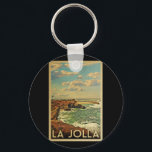 Chaveiro Viagens vintage La Jolla - Costa da Califórnia<br><div class="desc">Esta design de viagens vintage de La Jolla apresenta uma visão costeira de La Jolla,  Califórnia.</div>