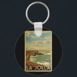Chaveiro Viagens vintage La Jolla - Costa da Califórnia<br><div class="desc">Esta design de viagens vintage de La Jolla apresenta uma visão costeira de La Jolla,  Califórnia.</div>